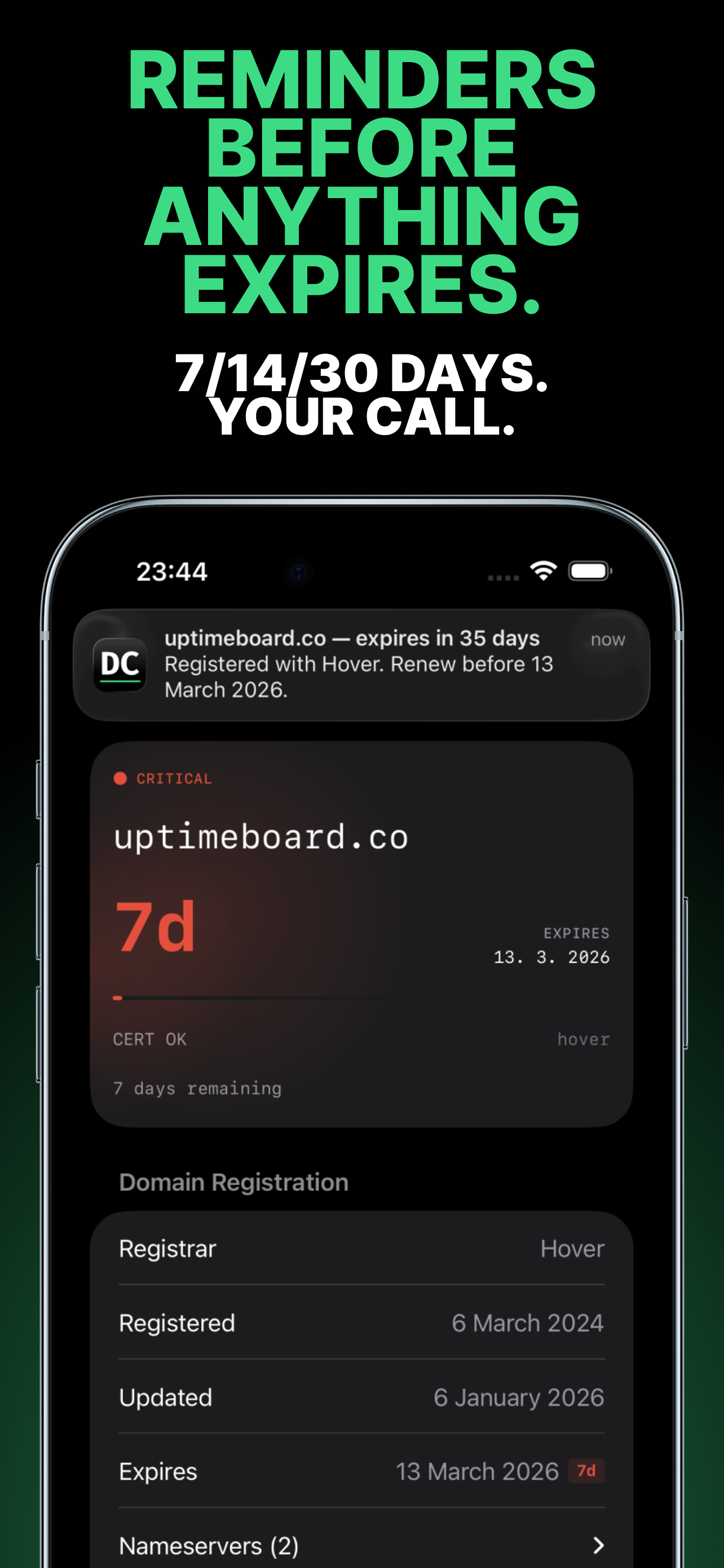 Domain Command domain detail view with SSL certificate information